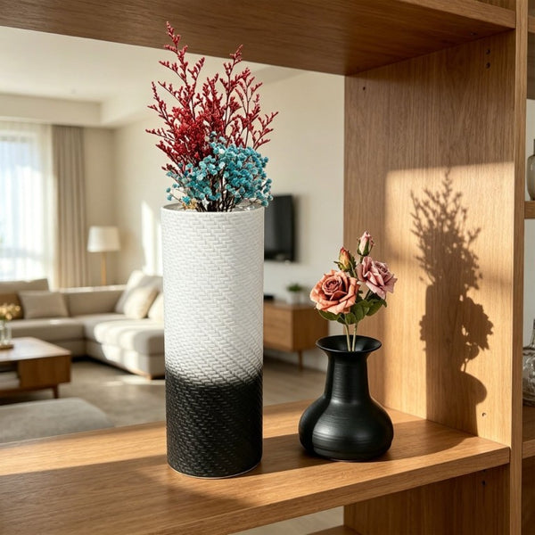 English Elm Decorative Glazed Metal Floor Vase Trio Black Leaf Pattern for Living Room Entryway W5977P521316