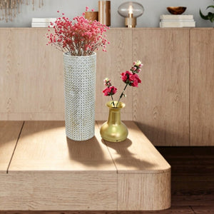English Elm Decorative White Gold Honeycomb Metal Floor Vase Trio Sculptural Entryway Set W5977P521317