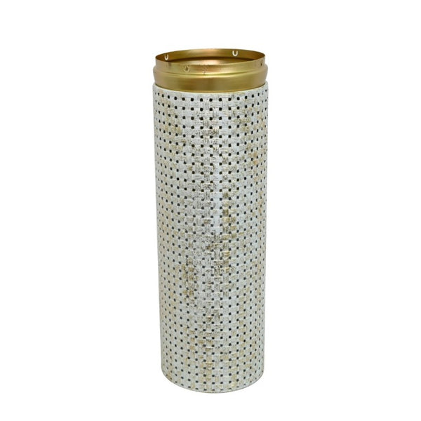 English Elm Decorative White Gold Honeycomb Metal Floor Vase Trio Sculptural Entryway Set W5977P521317