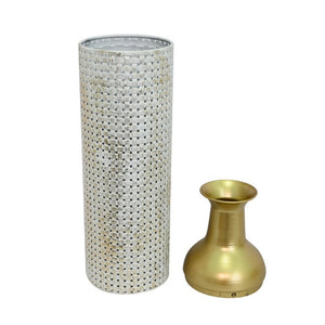 English Elm Decorative White Gold Honeycomb Metal Floor Vase Trio Sculptural Entryway Set W5977P521317