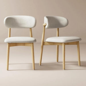 English Elm Set of 2 Japandi Ash Hardwood Dining Chairs with Curved Backrest and Padded Seat Oak W5982P506604