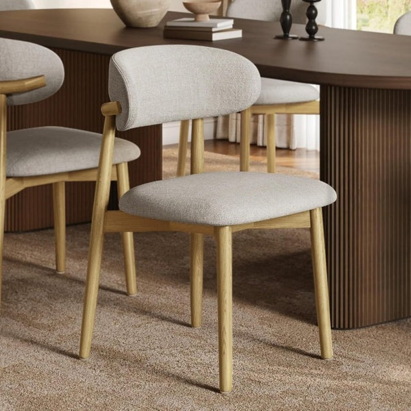 English Elm Set of 2 Japandi Ash Hardwood Dining Chairs with Curved Backrest and Padded Seat Oak W5982P506604