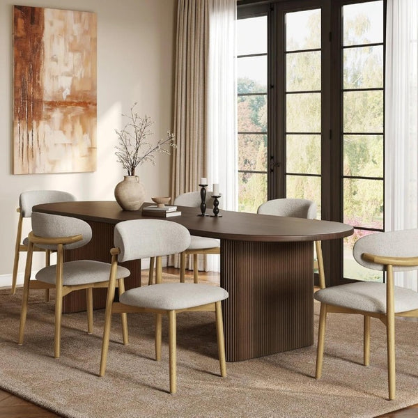 English Elm Set of 2 Japandi Ash Hardwood Dining Chairs with Curved Backrest and Padded Seat Oak W5982P506604