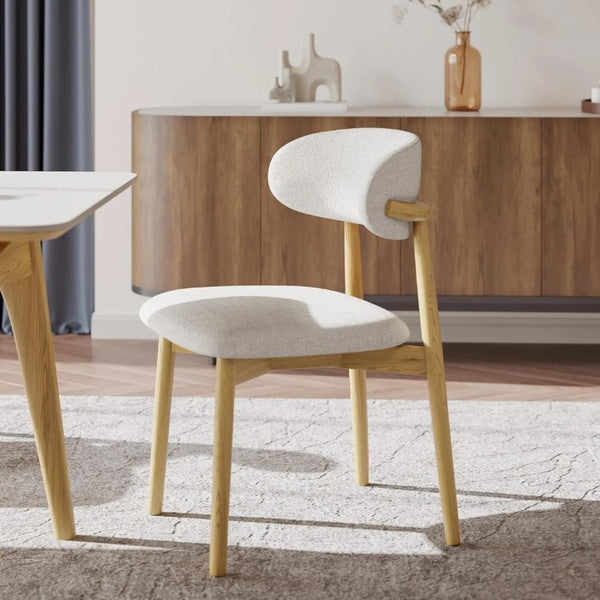 English Elm Set of 2 Japandi Ash Hardwood Dining Chairs with Curved Backrest and Padded Seat Oak W5982P506604