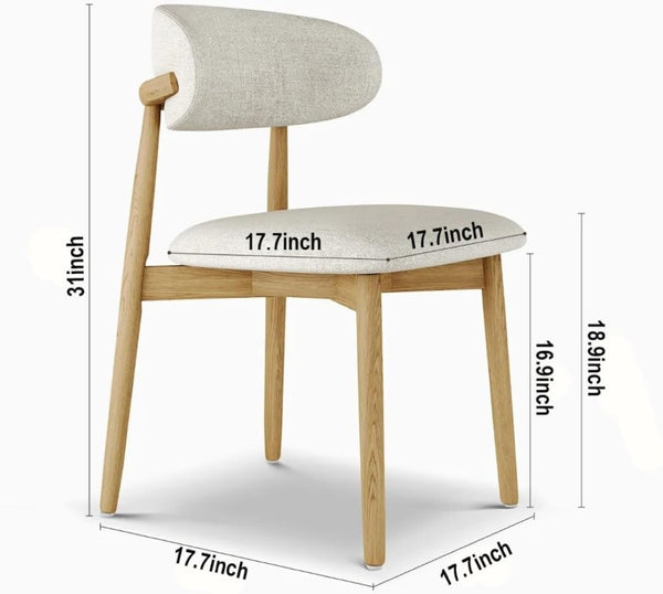 English Elm Set of 2 Japandi Ash Hardwood Dining Chairs with Curved Backrest and Padded Seat Oak W5982P506604