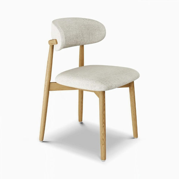 English Elm Set of 2 Japandi Ash Hardwood Dining Chairs with Curved Backrest and Padded Seat Oak W5982P506604