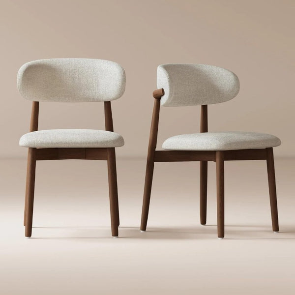 English Elm Set of 2 Japandi Ash Hardwood Dining Chairs with Curved Backrest and Padded Seat Walnut W5982P506606