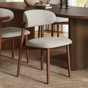 English Elm Set of 2 Japandi Ash Hardwood Dining Chairs with Curved Backrest and Padded Seat Walnut W5982P506606