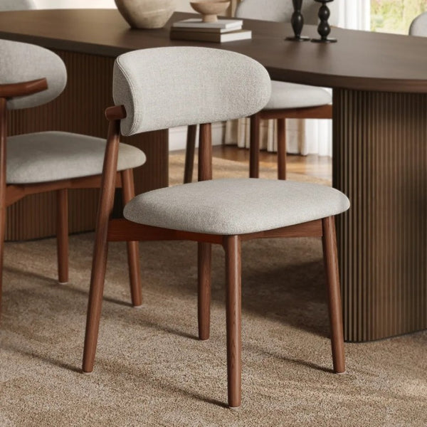 English Elm Set of 2 Japandi Ash Hardwood Dining Chairs with Curved Backrest and Padded Seat Walnut W5982P506606