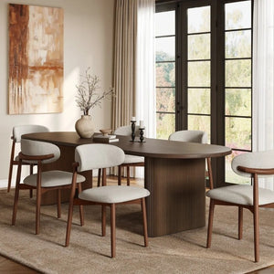English Elm Set of 2 Japandi Ash Hardwood Dining Chairs with Curved Backrest and Padded Seat Walnut W5982P506606