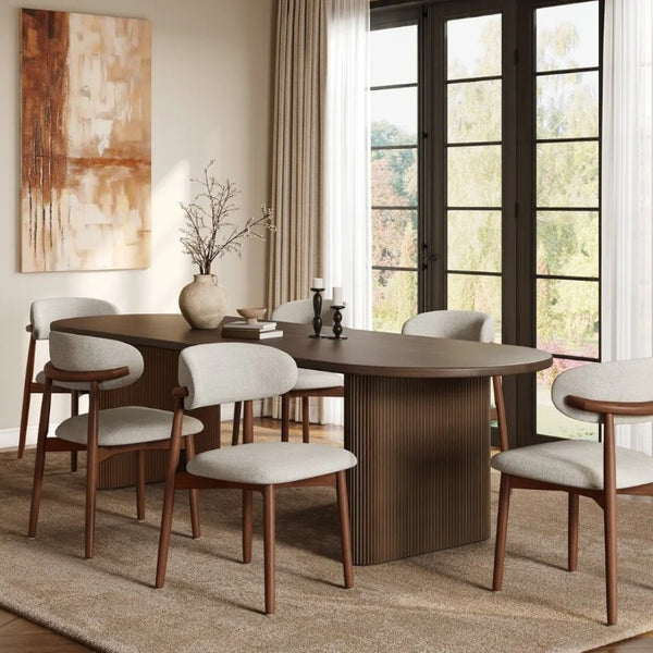 English Elm Set of 2 Japandi Ash Hardwood Dining Chairs with Curved Backrest and Padded Seat Walnut W5982P506606