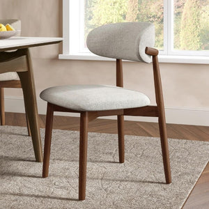 English Elm Set of 2 Japandi Ash Hardwood Dining Chairs with Curved Backrest and Padded Seat Walnut W5982P506606