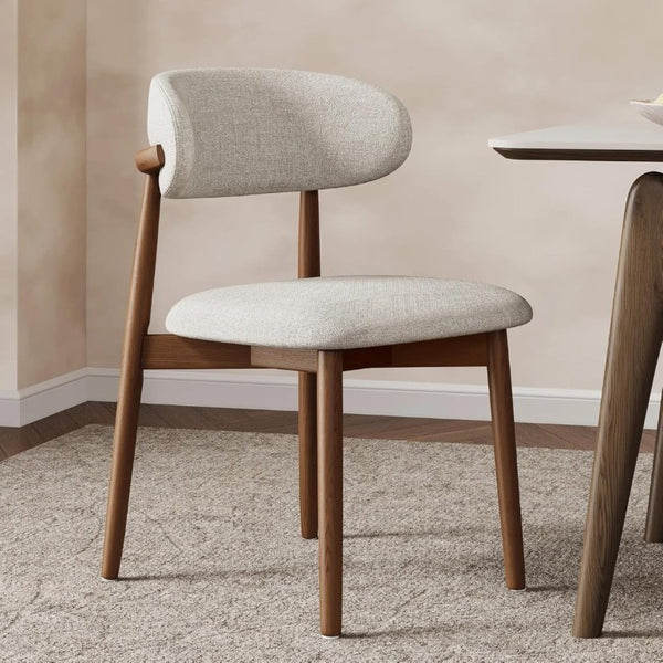 English Elm Set of 2 Japandi Ash Hardwood Dining Chairs with Curved Backrest and Padded Seat Walnut W5982P506606
