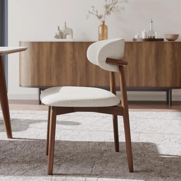 English Elm Set of 2 Japandi Ash Hardwood Dining Chairs with Curved Backrest and Padded Seat Walnut W5982P506606