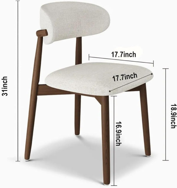 English Elm Set of 2 Japandi Ash Hardwood Dining Chairs with Curved Backrest and Padded Seat Walnut W5982P506606