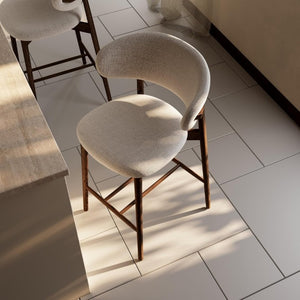 English Elm Set of 2 Ash Wood Counter Stools with Curved Back and Beige Upholstered Seat W5982P506627