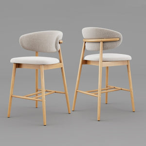 English Elm Set of 2 Solid Ash Wood Counter Stools Mid-Century Scandinavian Kitchen Bar Seating Oak W5982P506630