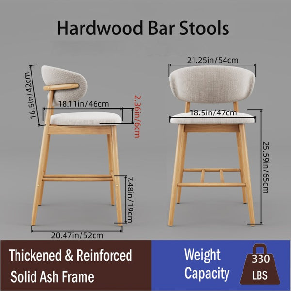 English Elm Set of 2 Solid Ash Wood Counter Stools Mid-Century Scandinavian Kitchen Bar Seating Oak W5982P506630
