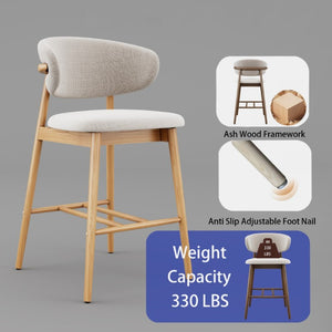 English Elm Set of 2 Solid Ash Wood Counter Stools Mid-Century Scandinavian Kitchen Bar Seating Oak W5982P506630