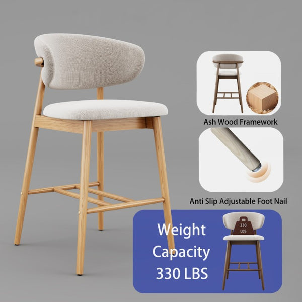 English Elm Set of 2 Solid Ash Wood Counter Stools Mid-Century Scandinavian Kitchen Bar Seating Oak W5982P506630