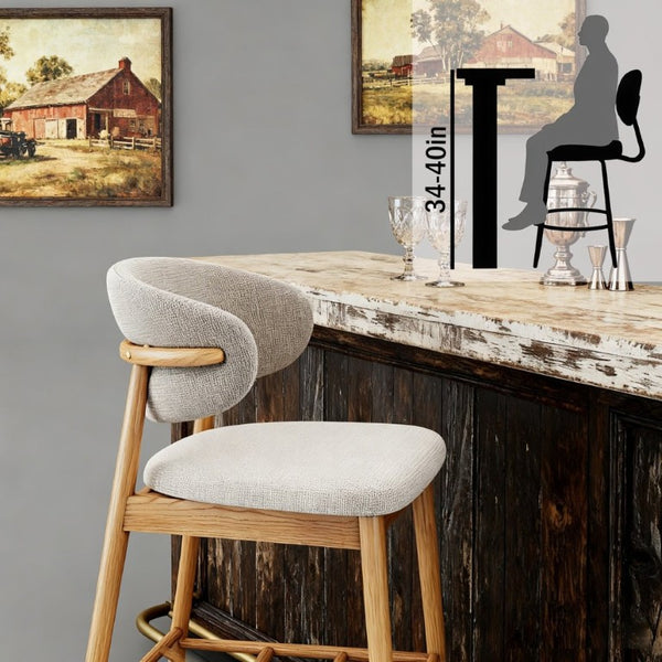 English Elm Set of 2 Solid Ash Wood Counter Stools Mid-Century Scandinavian Kitchen Bar Seating Oak W5982P506630