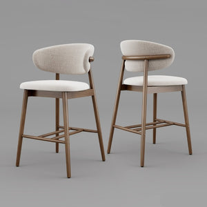 English Elm Set of 2 Solid Ash Wood Counter Stools Mid-Century Scandinavian Kitchen Bar Seating Walnut W5982P506631