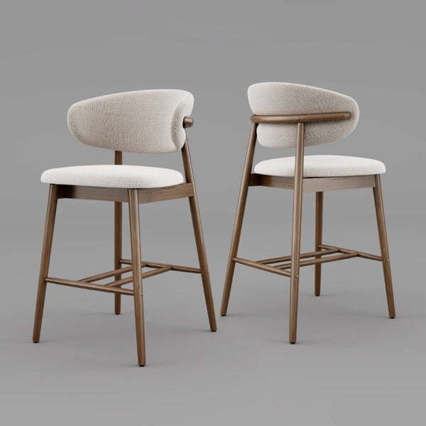 English Elm Set of 2 Solid Ash Wood Counter Stools Mid-Century Scandinavian Kitchen Bar Seating Walnut W5982P506631