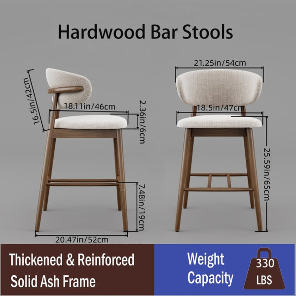 English Elm Set of 2 Solid Ash Wood Counter Stools Mid-Century Scandinavian Kitchen Bar Seating Walnut W5982P506631