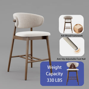 English Elm Set of 2 Solid Ash Wood Counter Stools Mid-Century Scandinavian Kitchen Bar Seating Walnut W5982P506631