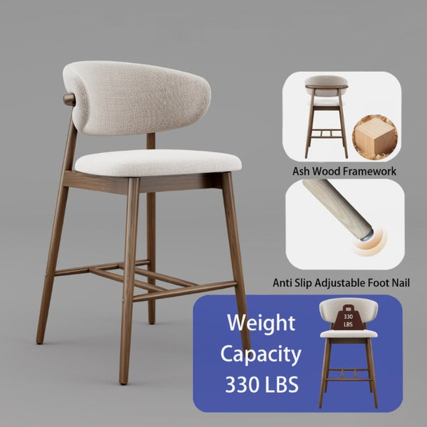 English Elm Set of 2 Solid Ash Wood Counter Stools Mid-Century Scandinavian Kitchen Bar Seating Walnut W5982P506631