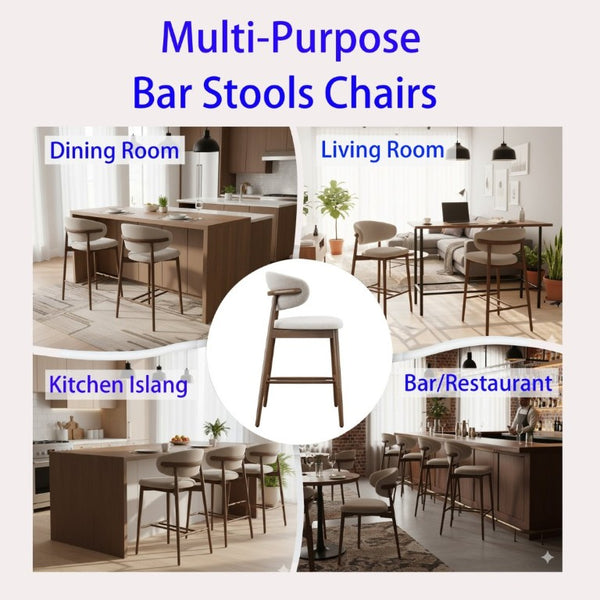 English Elm Set of 2 Solid Ash Wood Counter Stools Mid-Century Scandinavian Kitchen Bar Seating Walnut W5982P506631