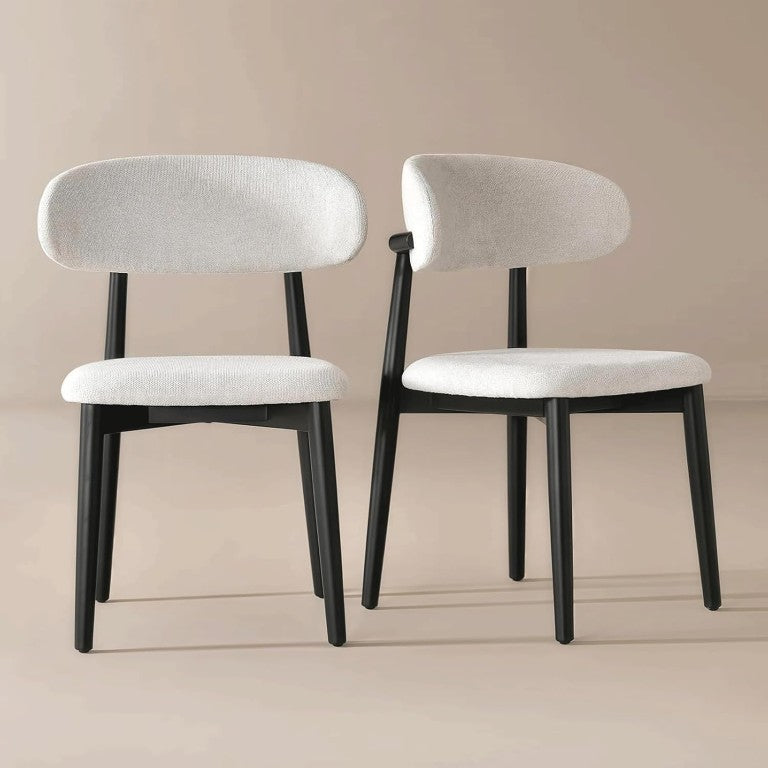 English Elm Modern Ash Wood Dining Chair Set of 2 with Curved Back and Upholstered Seat W5982P506699