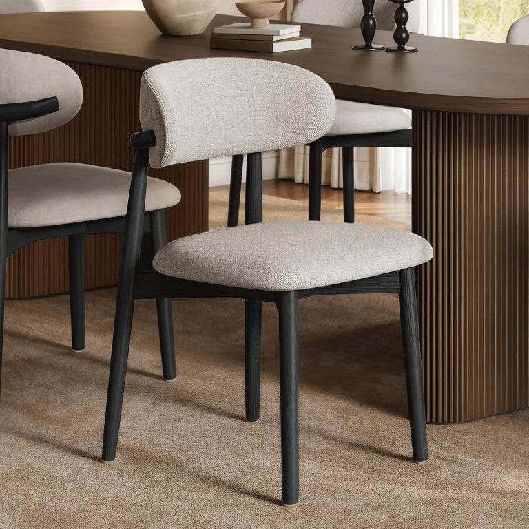 English Elm Modern Ash Wood Dining Chair Set of 2 with Curved Back and Upholstered Seat W5982P506699