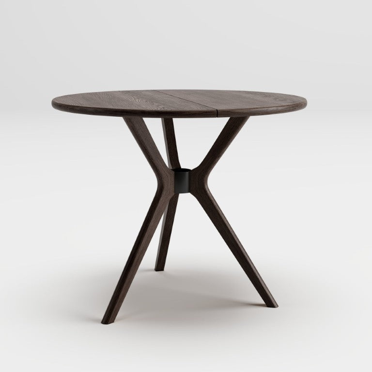 English Elm Round Walnut Dining Table with Tripod Legs Mid-Century Modern Style for Small Spaces W5982P606370
