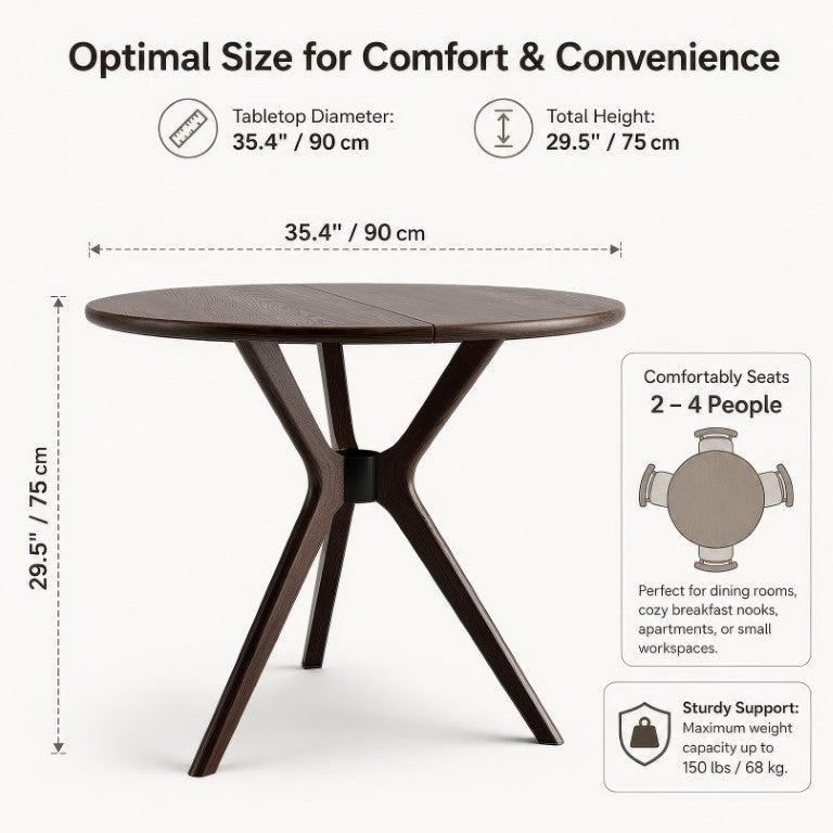 English Elm Round Walnut Dining Table with Tripod Legs Mid-Century Modern Style for Small Spaces W5982P606370