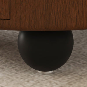 English Elm 35.43 Inch Round Stone Top Walnut Coffee Table with Hidden Drawer Mid-Century Modern W6002P517589