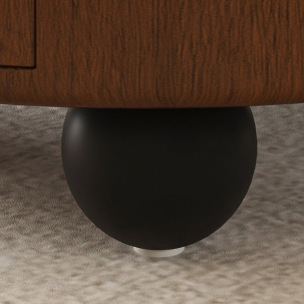 English Elm 35.43 Inch Round Stone Top Walnut Coffee Table with Hidden Drawer Mid-Century Modern W6002P517589