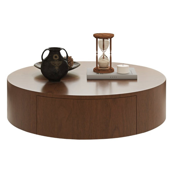 English Elm 35.43 Inch Round Walnut Veneer Coffee Table with Dual Hidden Drawers and Sphere Legs W6002P517635