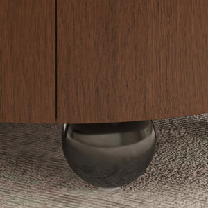 English Elm 35.43 Inch Round Walnut Veneer Coffee Table with Dual Hidden Drawers and Sphere Legs W6002P517635