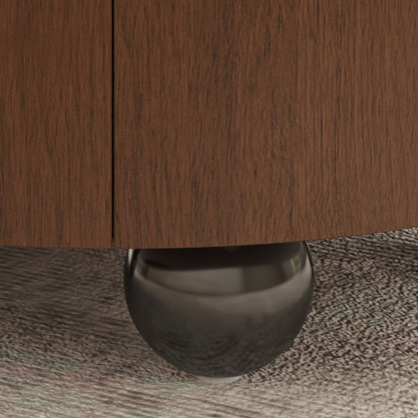 English Elm 35.43 Inch Round Walnut Veneer Coffee Table with Dual Hidden Drawers and Sphere Legs W6002P517635