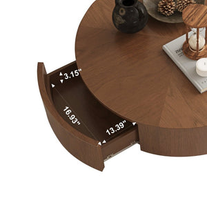 English Elm 35.43 Inch Round Walnut Veneer Coffee Table with Dual Hidden Drawers and Sphere Legs W6002P517635