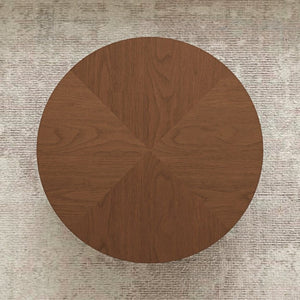 English Elm 35.43 Inch Round Walnut Veneer Coffee Table with Dual Hidden Drawers and Sphere Legs W6002P517635