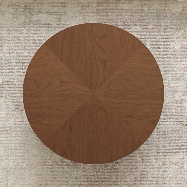 English Elm 35.43 Inch Round Walnut Veneer Coffee Table with Dual Hidden Drawers and Sphere Legs W6002P517635