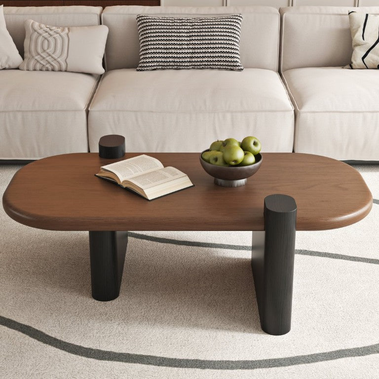 English Elm 47.24 Oval Walnut Veneer Coffee Table with Ash Base for Modern Living Rooms Brown+Black MDF W6002P582705