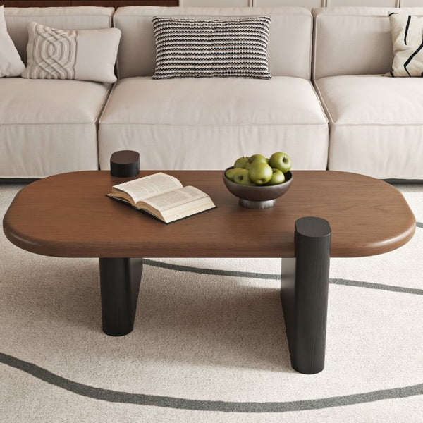 English Elm 47.24 Oval Walnut Veneer Coffee Table with Ash Base for Modern Living Rooms Brown+Black MDF W6002P582705