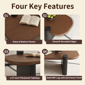 English Elm 47.24 Oval Walnut Veneer Coffee Table with Ash Base for Modern Living Rooms Brown+Black MDF W6002P582705