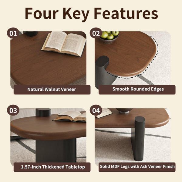 English Elm 47.24 Oval Walnut Veneer Coffee Table with Ash Base for Modern Living Rooms Brown+Black MDF W6002P582705