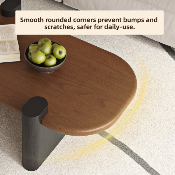English Elm 47.24 Oval Walnut Veneer Coffee Table with Ash Base for Modern Living Rooms Brown+Black MDF W6002P582705