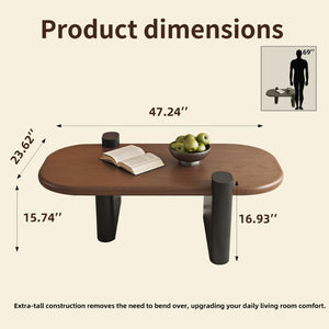 English Elm 47.24 Oval Walnut Veneer Coffee Table with Ash Base for Modern Living Rooms Brown+Black MDF W6002P582705
