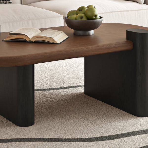 English Elm 47.24 Oval Walnut Veneer Coffee Table with Ash Base for Modern Living Rooms Brown+Black MDF W6002P582705